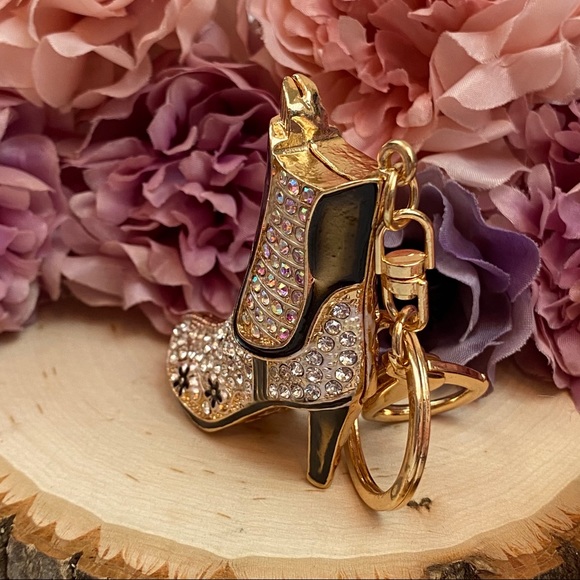 Silver and Black Crystal High Heel Boot Keychain Charm - Picture 5 of 16